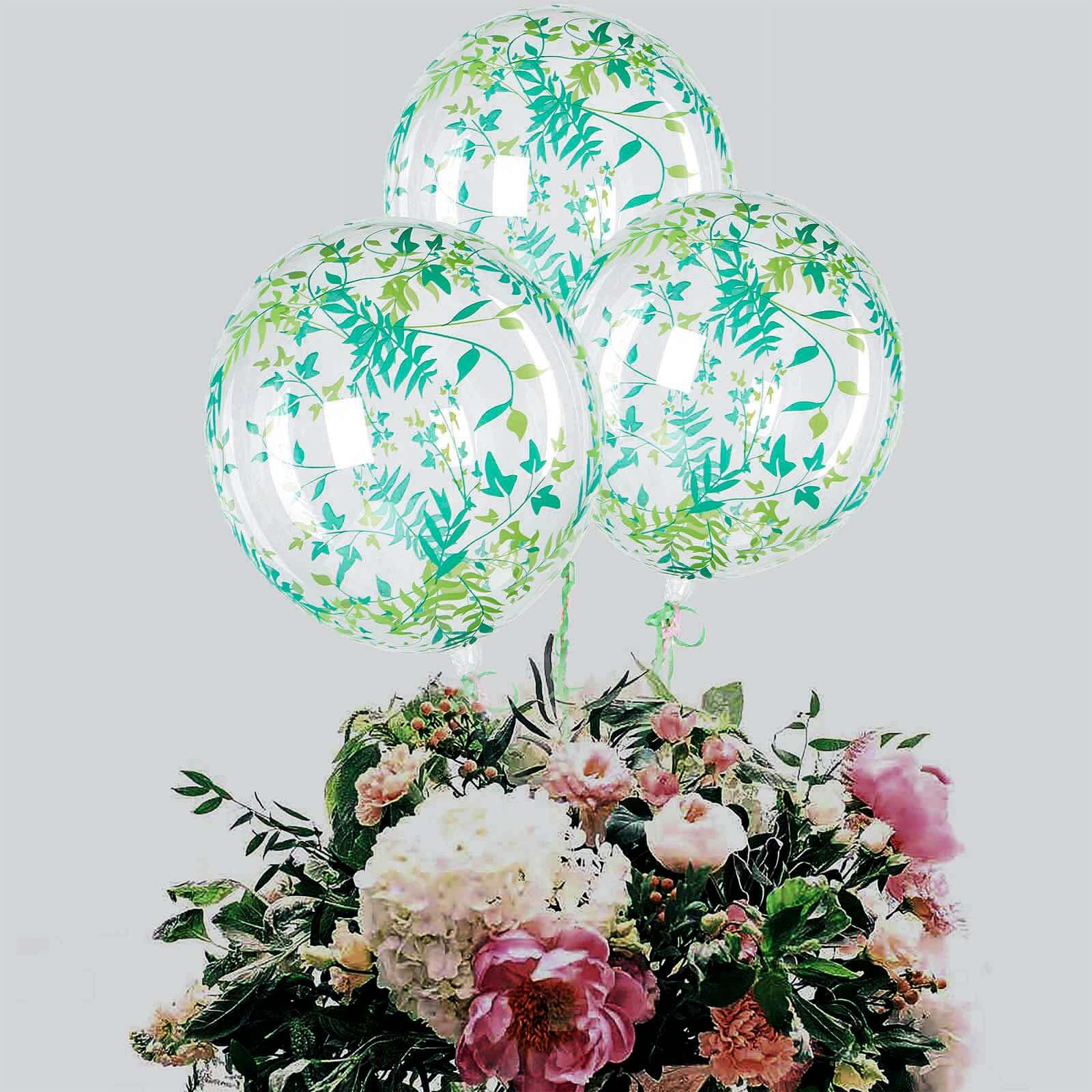 2 Pack 20" Clear Green Leaf Print Bobo Bubble Balloons, Transparent PVC Balloons