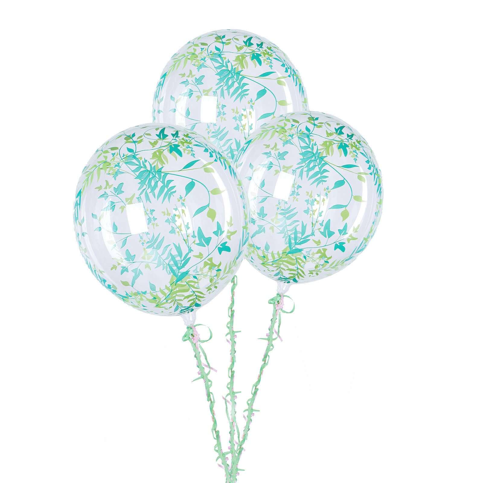 2 Pack 20" Clear Green Leaf Print Bobo Bubble Balloons, Transparent PVC Balloons