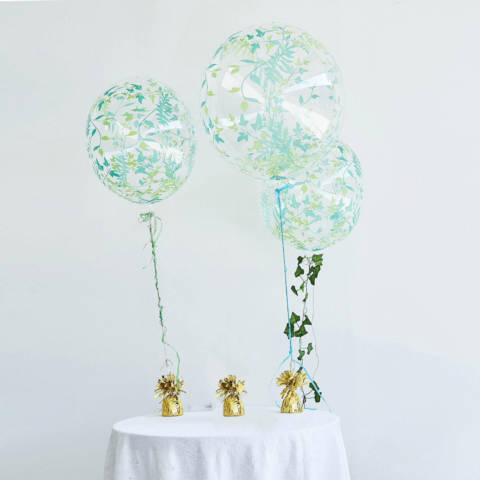 2 Pack 20" Clear Green Leaf Print Bobo Bubble Balloons, Transparent PVC Balloons