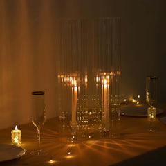 2-Pack Clear Ribbed Glass Hurricane Shades Open End Design - Stylish Candelabra Pillar Candle Holder Table Centerpiece 20"
