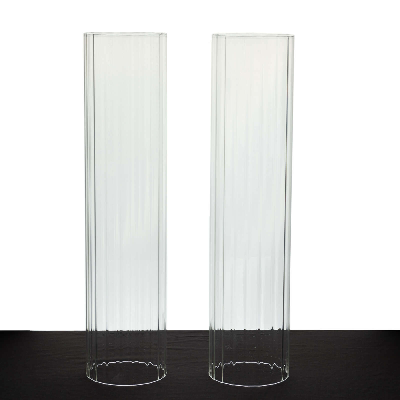 2-Pack Clear Ribbed Glass Hurricane Shades Open End Design - Stylish Candelabra Pillar Candle Holder Table Centerpiece 20"