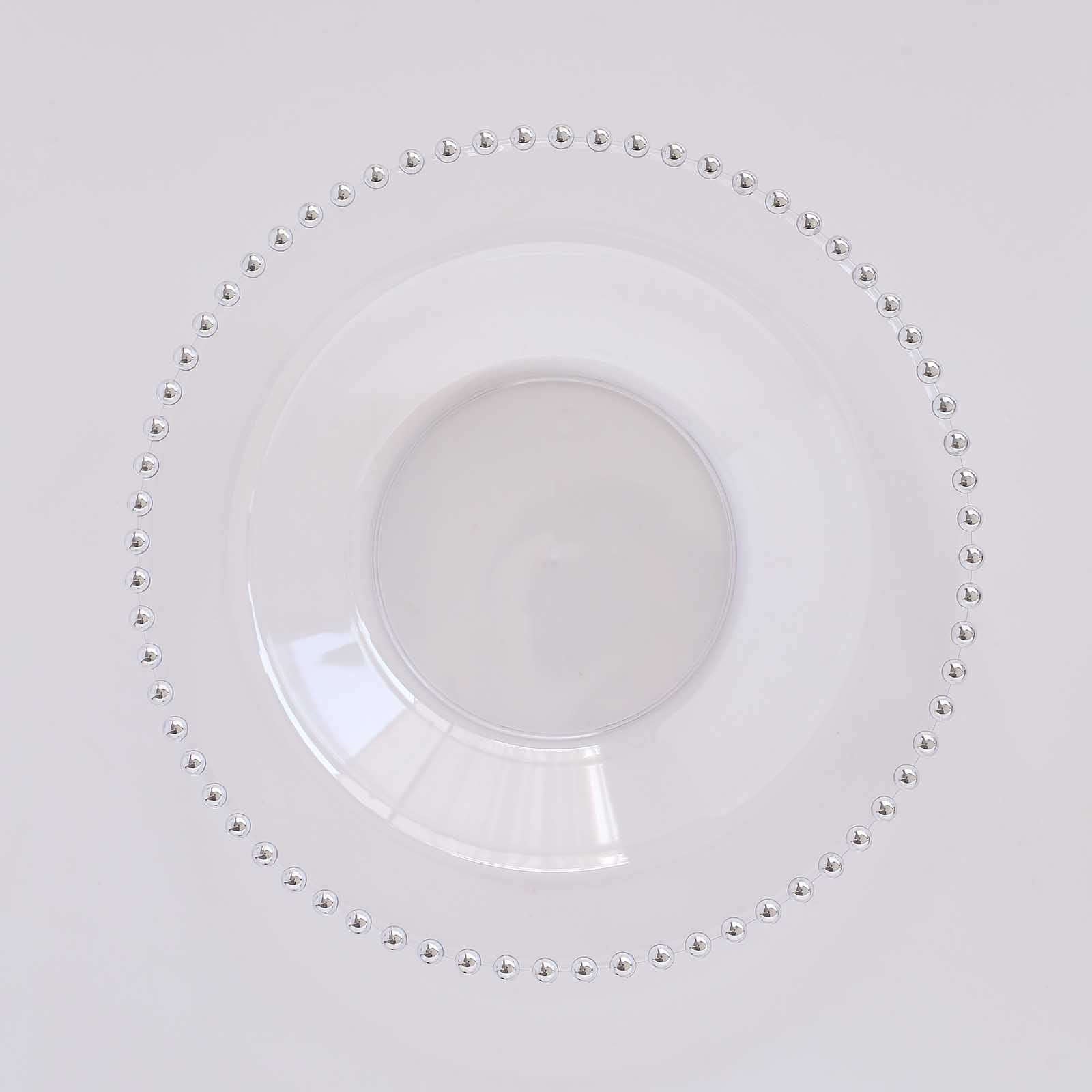 10-Pack Plastic Dessert Salad Bowls Clear Round Design with Silver Beaded Rim - Disposable Soup Bowls 12oz