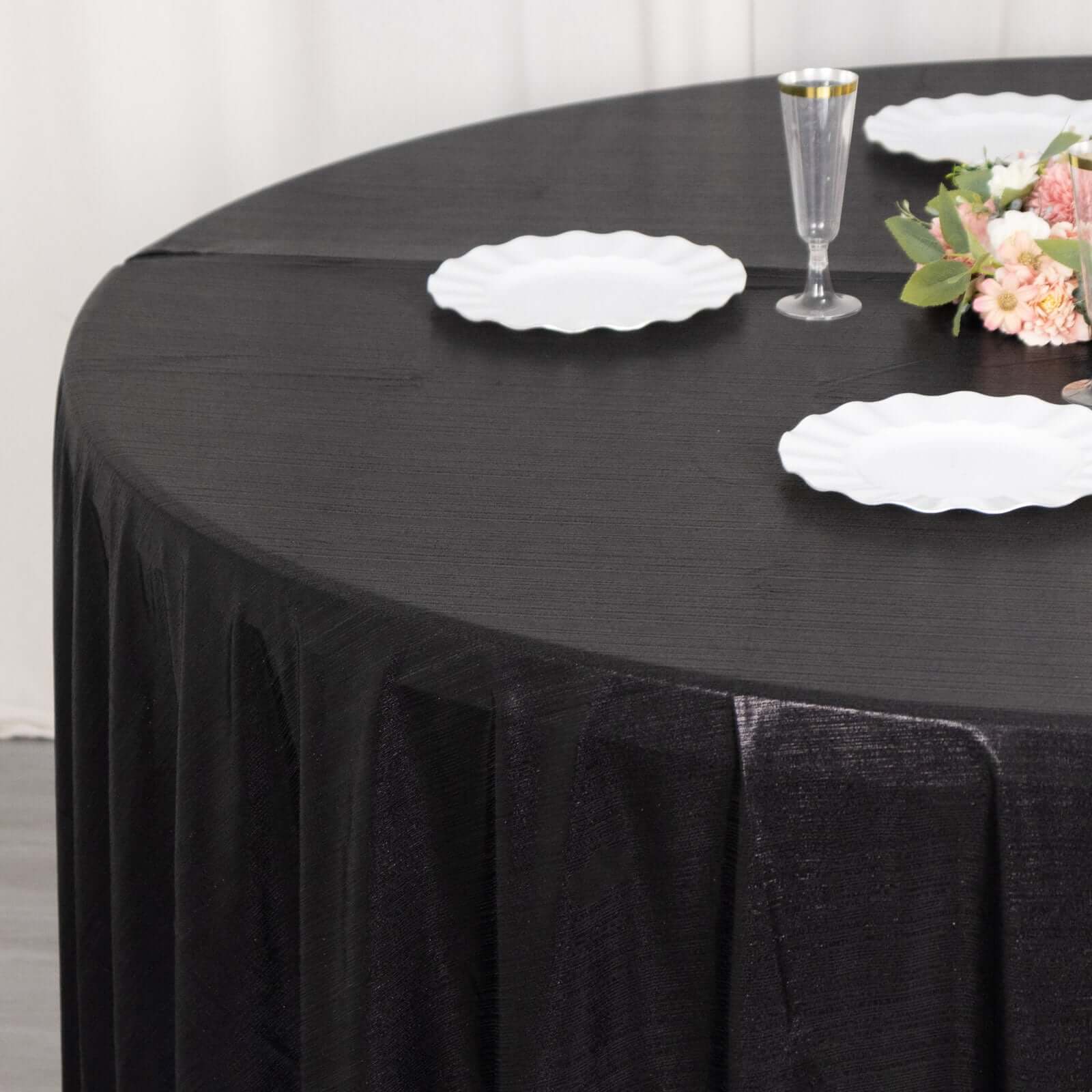 Sequin Dots Polyester Round 120" Tablecloth Shimmering Black - Wrinkle Free & Sparkling Table Cover