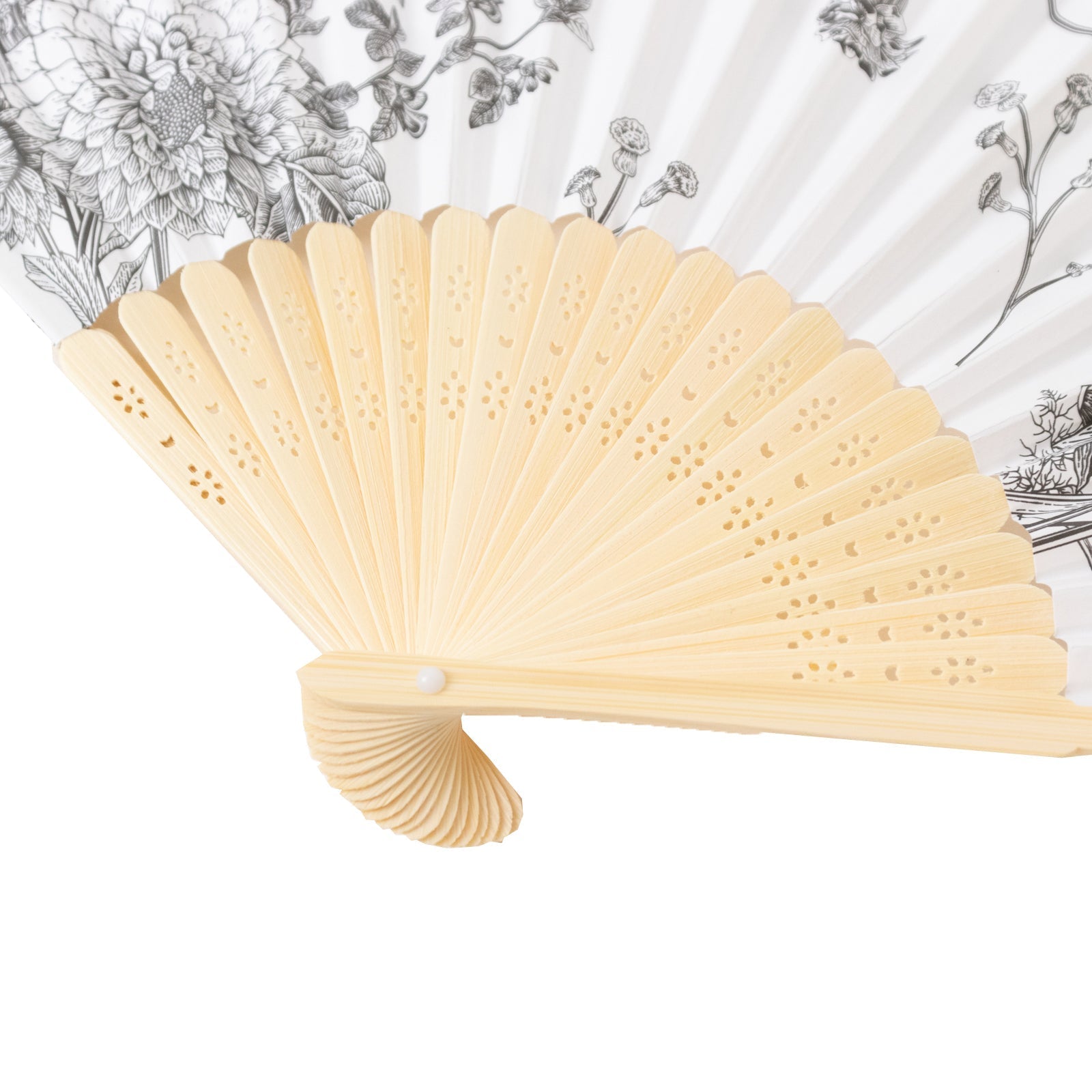 5-Pack Paper Folding Fans Party Favors in White & Black French Toile Pattern, Handheld Fans with Bamboo Frame