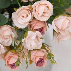 2 Pack 12" Blush Artificial Open Rose Flower Arrangements, Small Faux Floral Bouquets