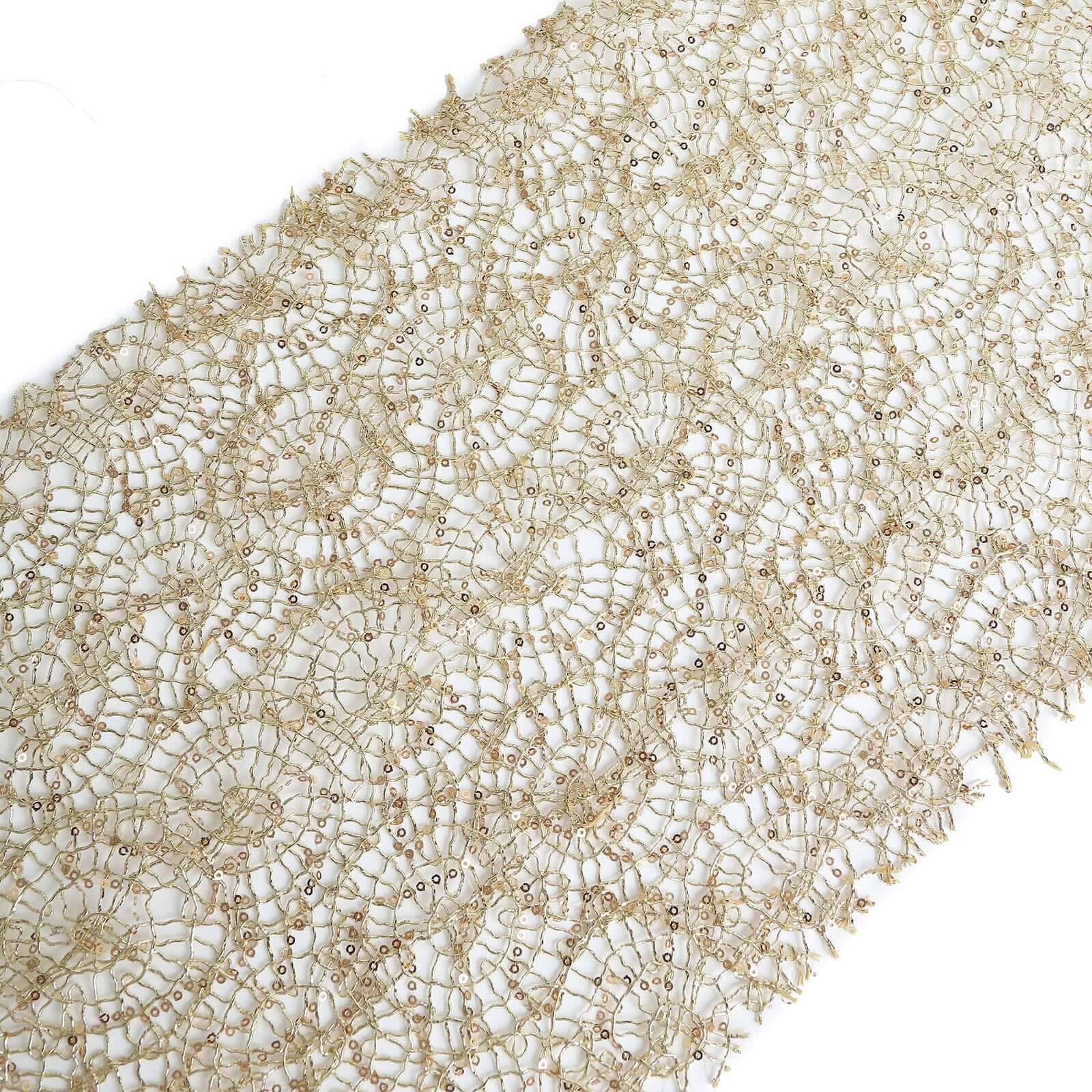 Mesh 12"x108" Table Runner Gold - Sequin Schiffli Lace Design for Stylish Celebrations