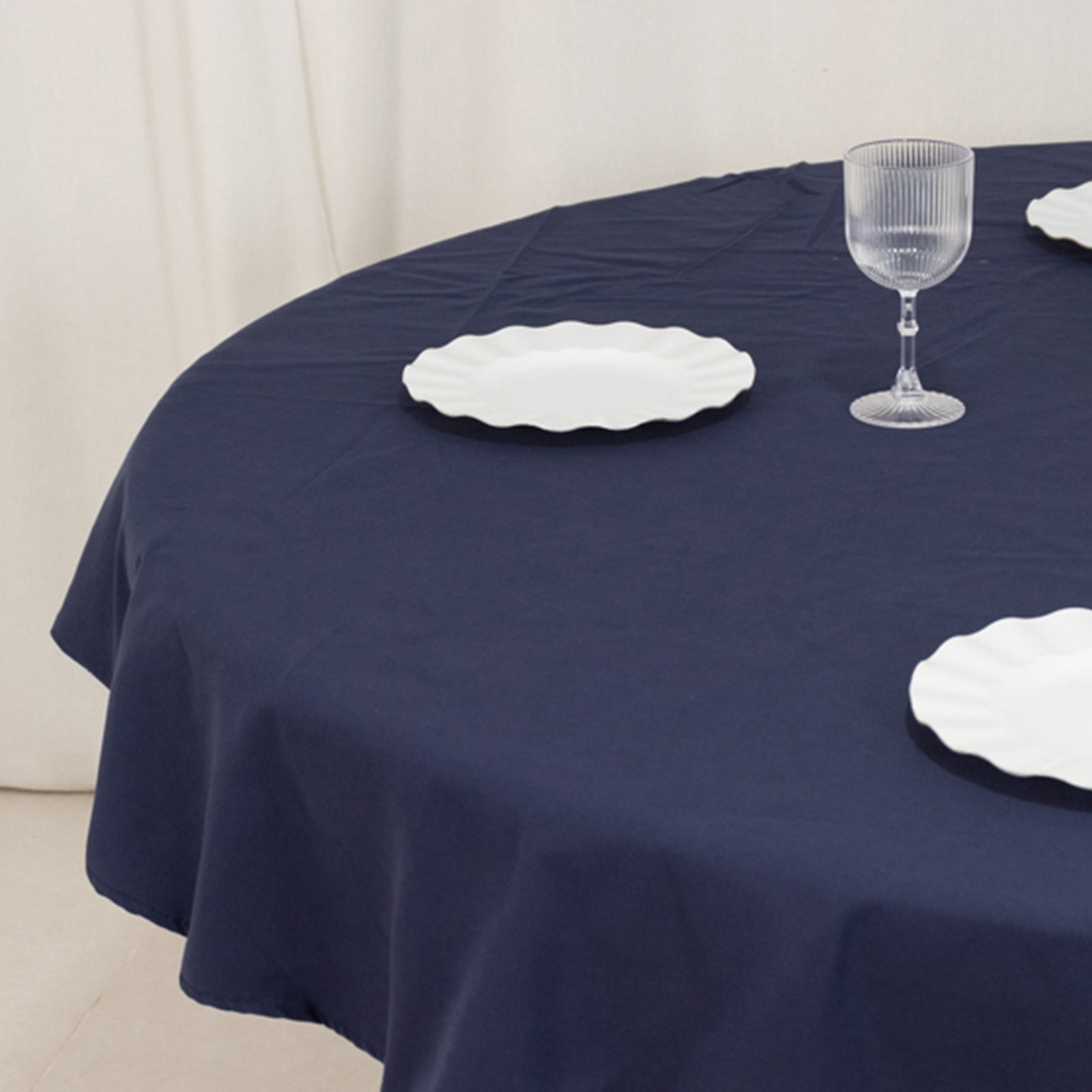 Cotton Blend 70" Round Tablecloth Navy Blue - Wrinkle-Resistant Table Cover