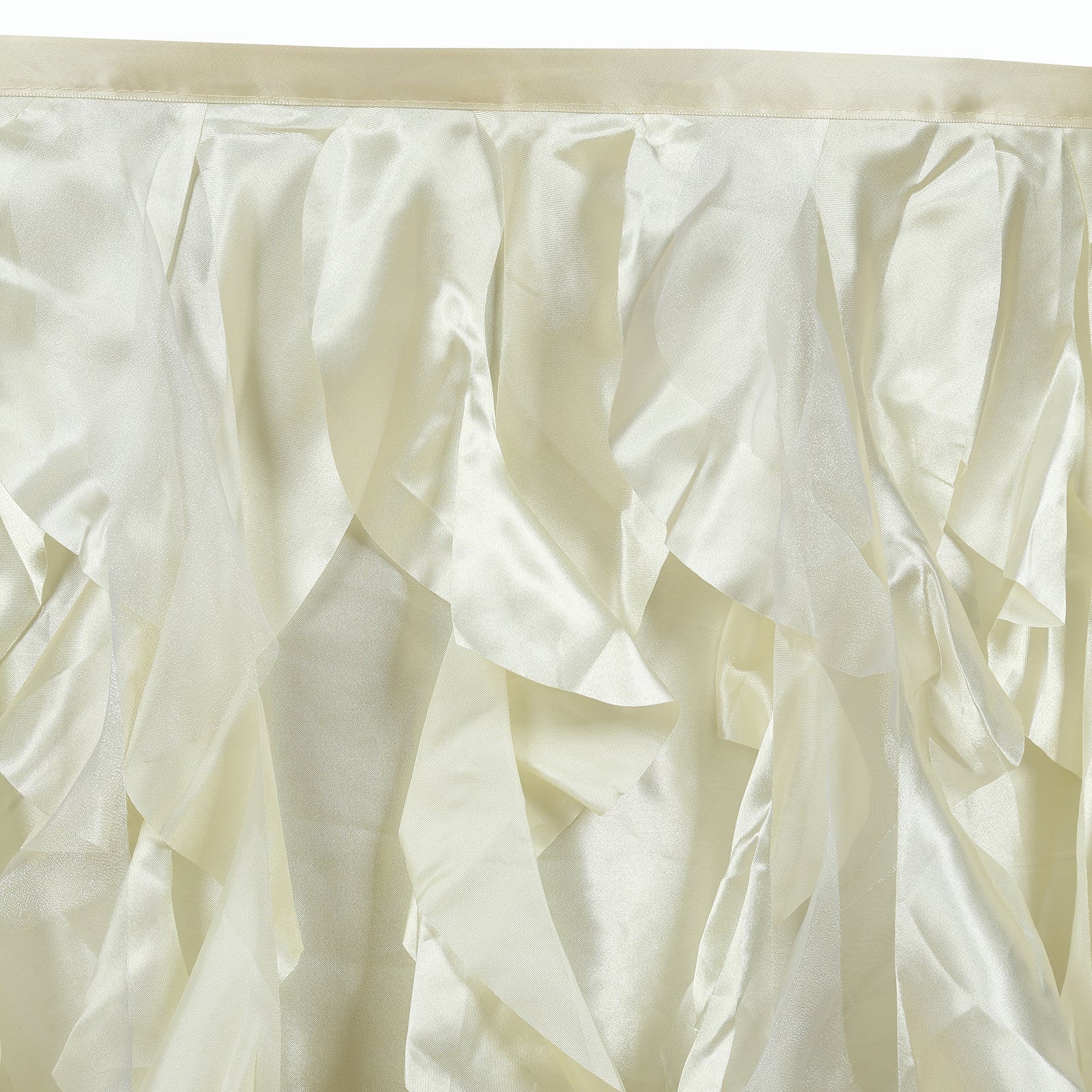 Taffeta 17ft Table Skirt Ivory - Cascading Curly Willow Style Table Cover