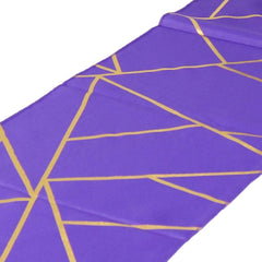 Polyester 9ft Table Runner Purple with Gold Foil Modern Geometric Accent