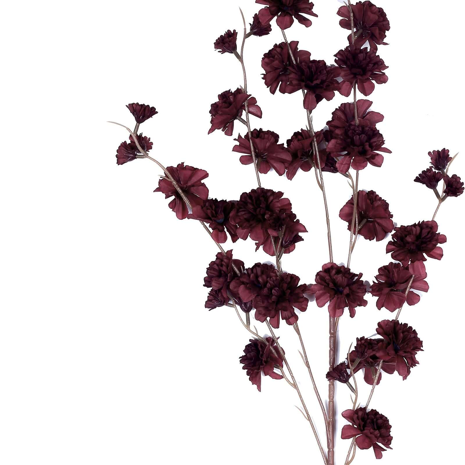 2 Branches 42" Tall Burgundy Artificial Silk Carnation Flower Stems