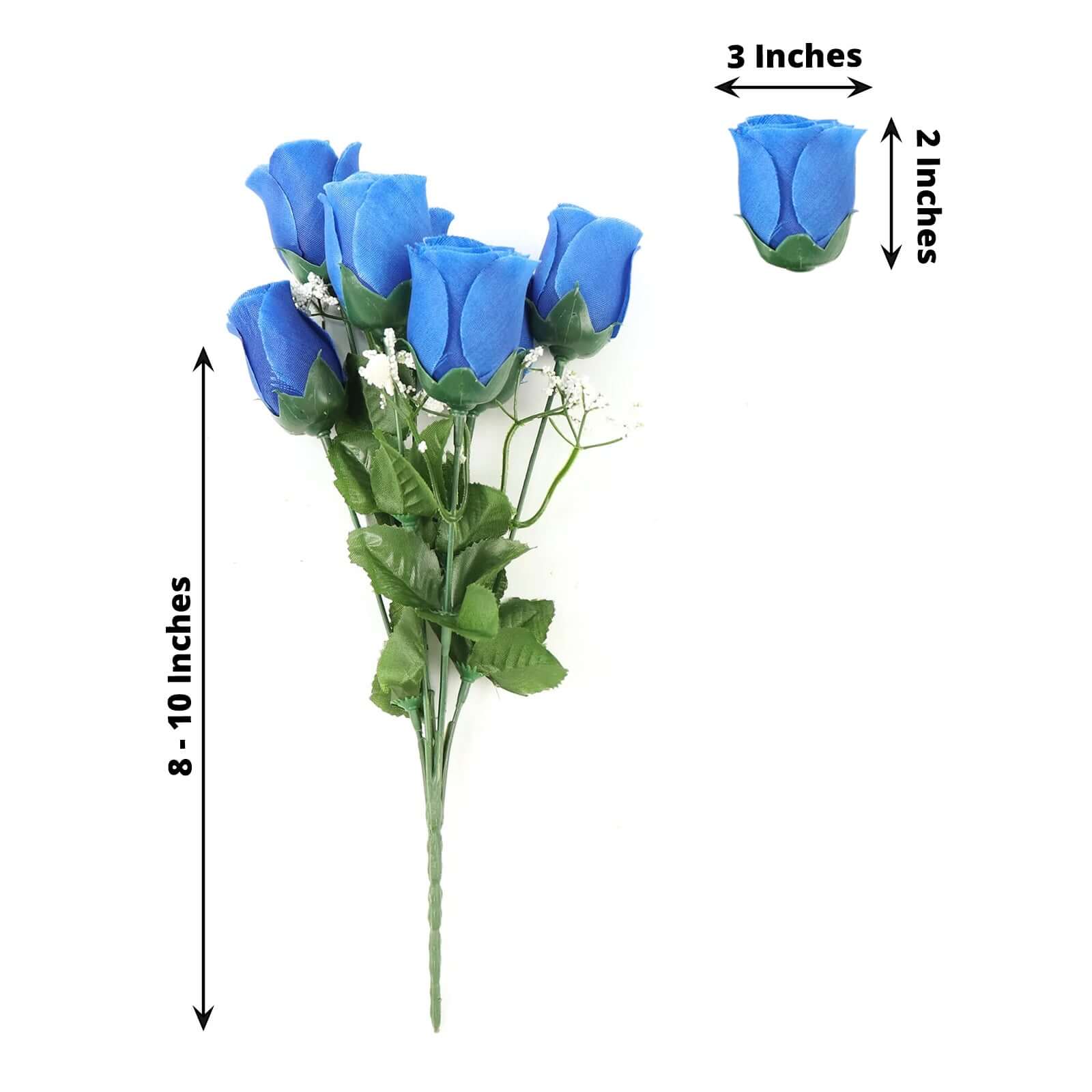 12 Bushes Royal Blue Artificial Premium Silk Flower Rose Bud Bouquets