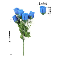 12 Bushes Royal Blue Artificial Premium Silk Flower Rose Bud Bouquets