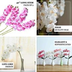 2 Stems 40" Tall White Artificial Silk Orchid Flower Bouquets