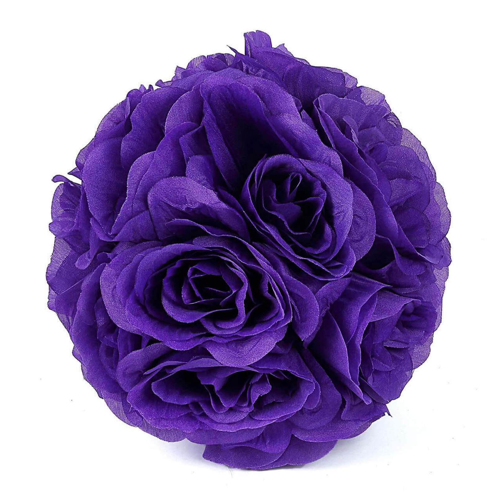 2 Pack 7" Purple Artificial Silk Rose Kissing Ball, Faux Flower Ball