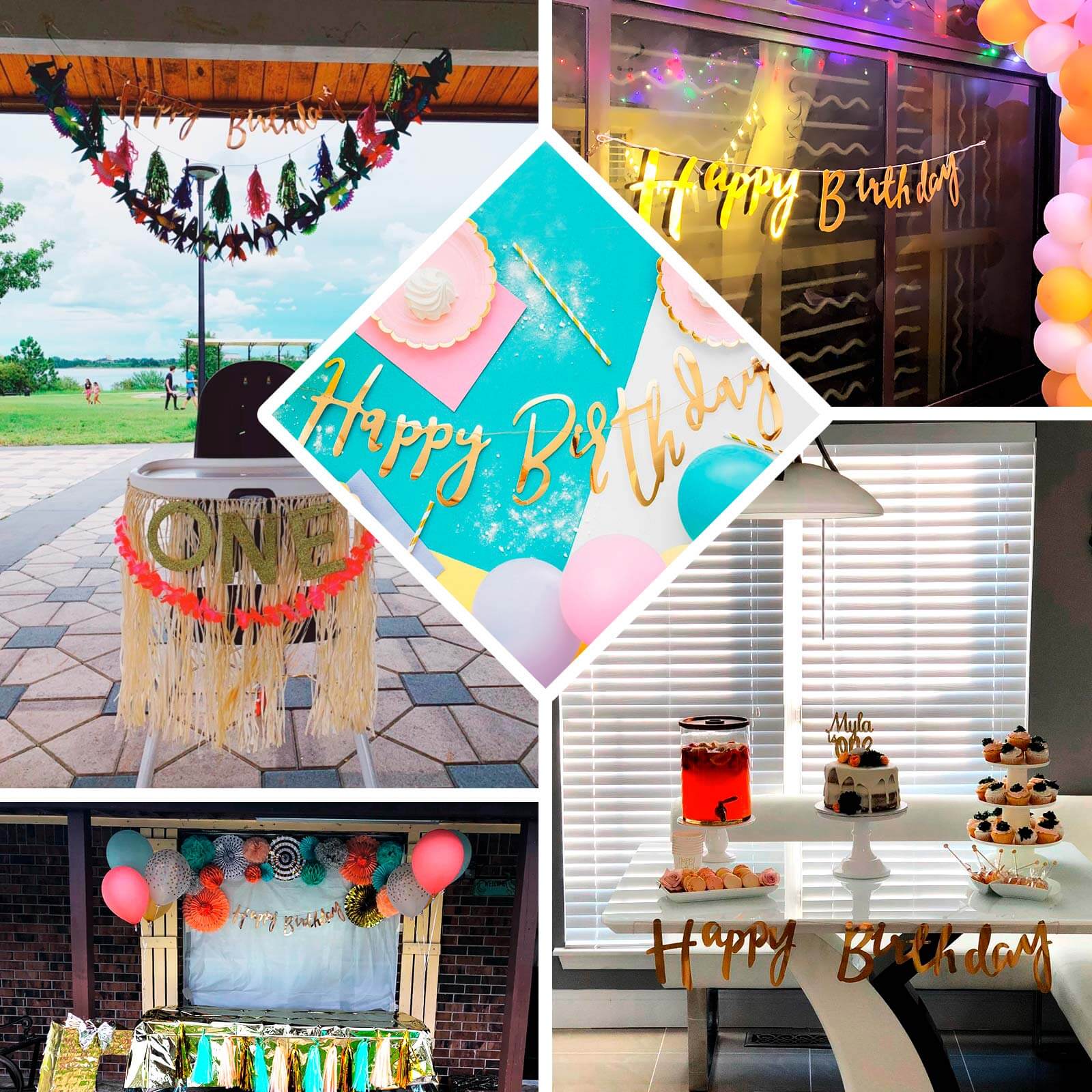 10ft Pre-Strung Metallic Gold Foil "Happy Birthday" Banner, Party Photo Backdrop Hanging Garland - 250 GSM