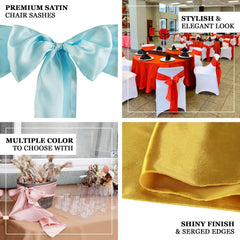 5 Pack Satin Chair Sashes Peach - Durable Chair Bows with Shiny Finish 6"x106"