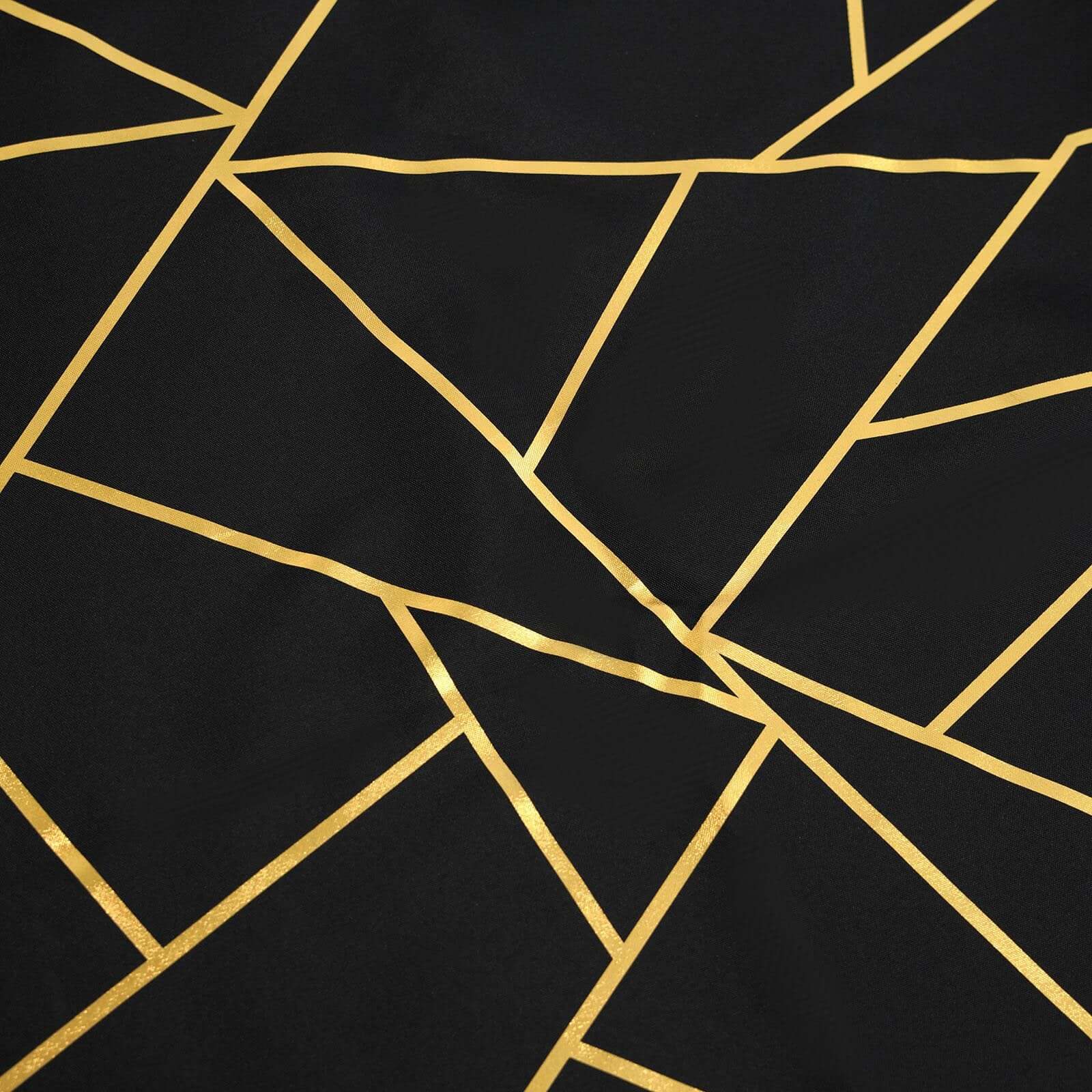 Polyester 9ft Table Runner Black with Gold Foil Modern Geometric Accent