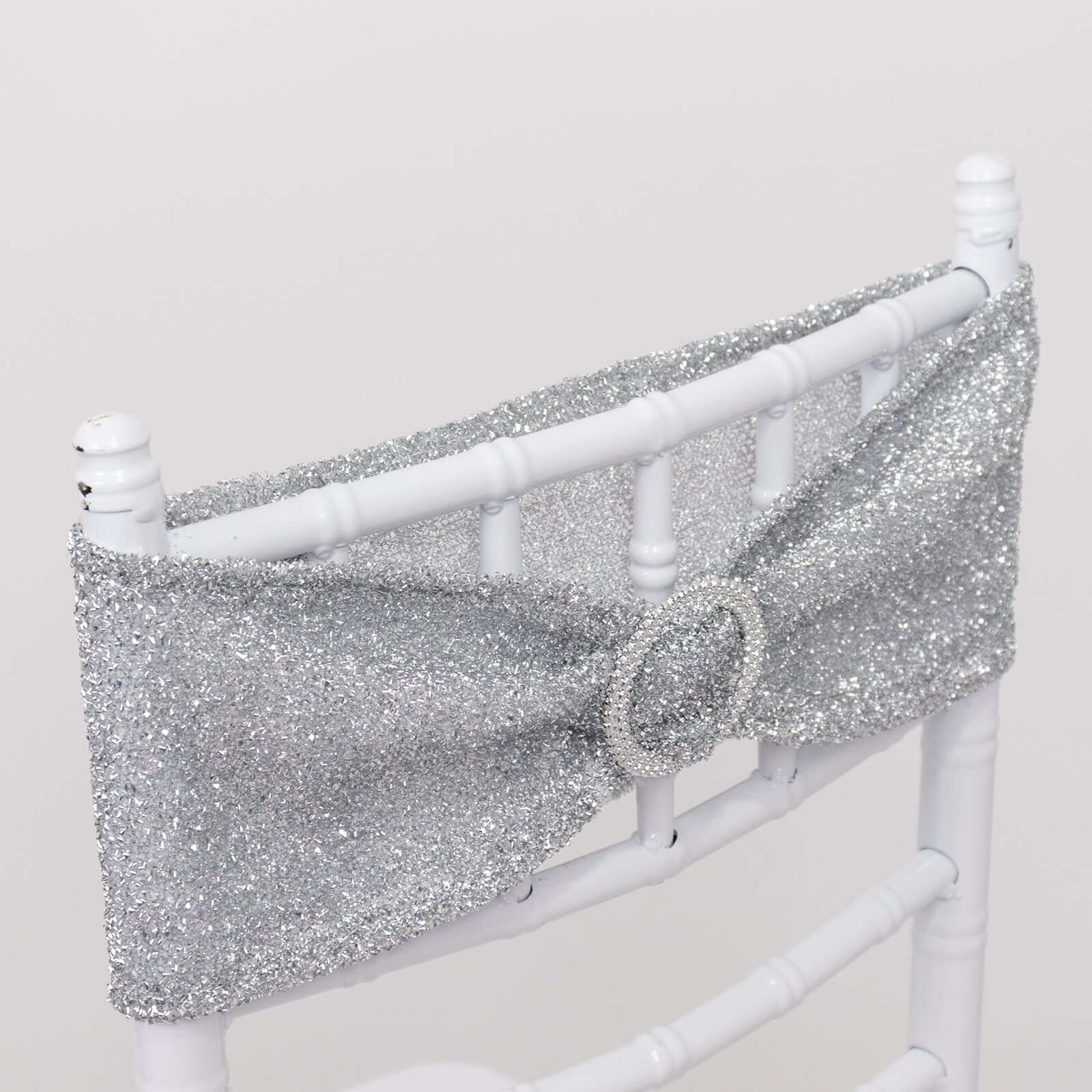 5 Pack Chair Sashes Shimmer Tinsel Spandex 5"x12" with Silver Rhinestone Buckles Silver - Stylish Decor for Weddings