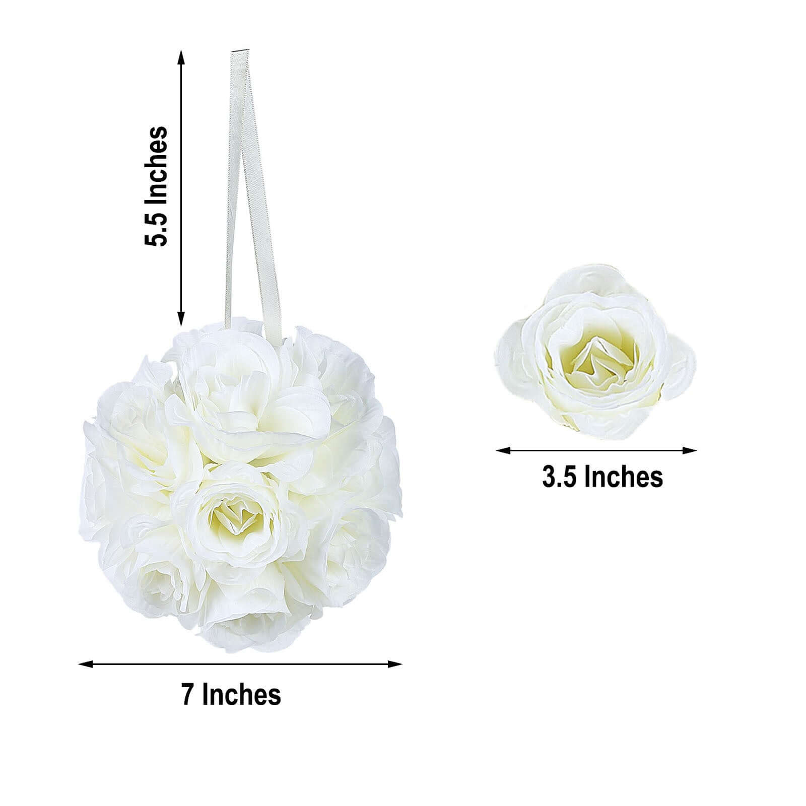 2 Pack 7" Cream Artificial Silk Rose Kissing Ball, Faux Flower Ball