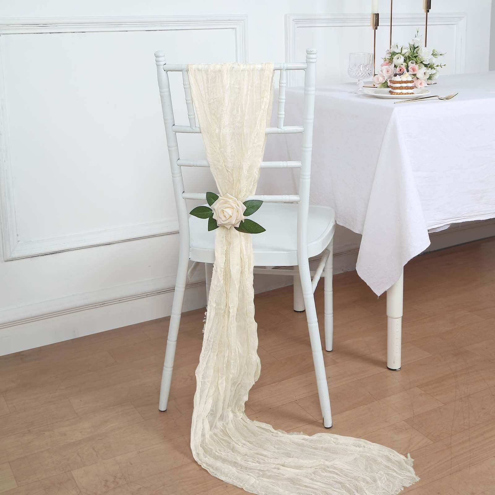 5 Pack Cheesecloth Gauze 16"x88" Chair Sashes Cream - Boho Chair Decorations