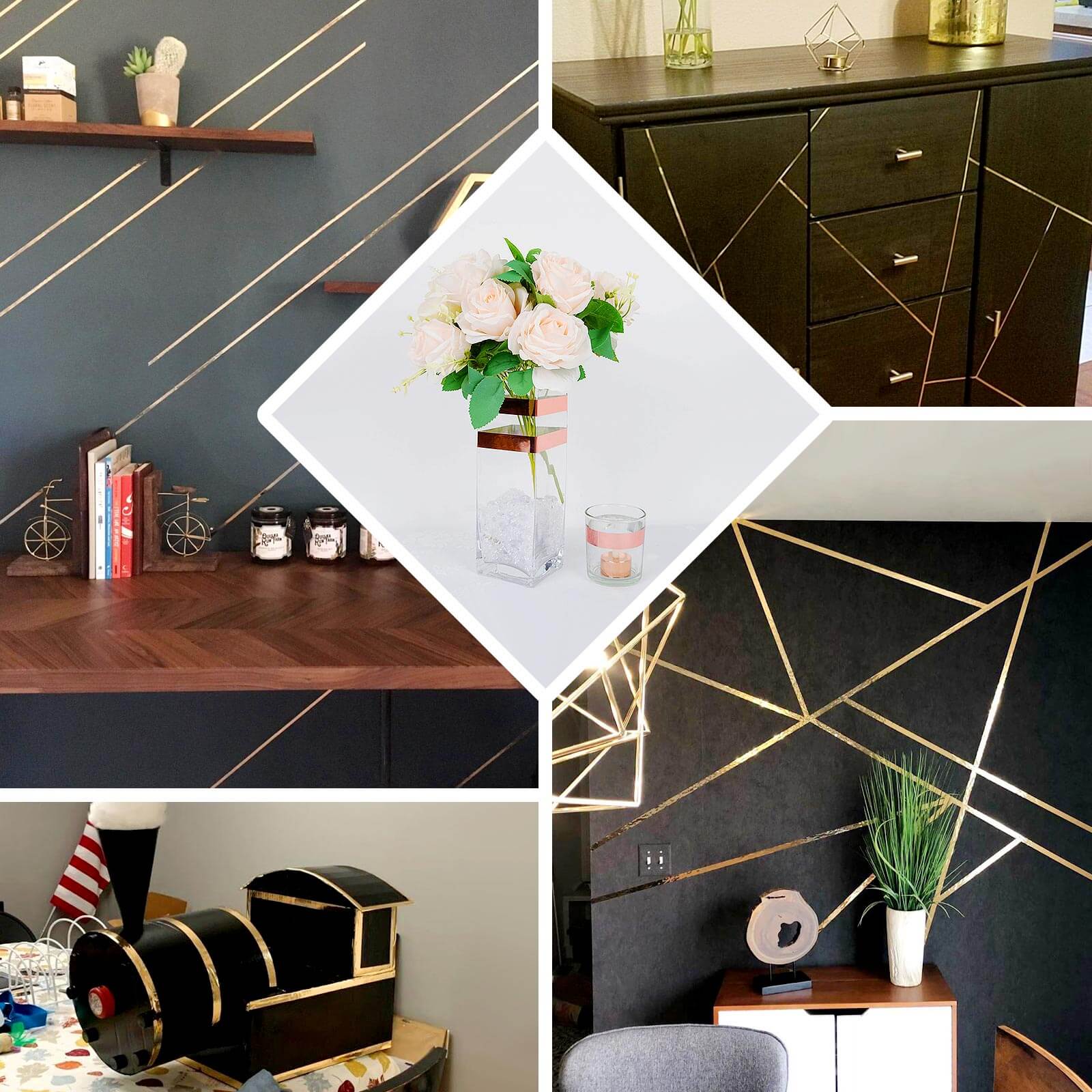 100 Yds 3/8" Gold Metallic Film Tape Adhesive, DIY Floral Wrap Craft Decor Tape - Polyester with Acrylic