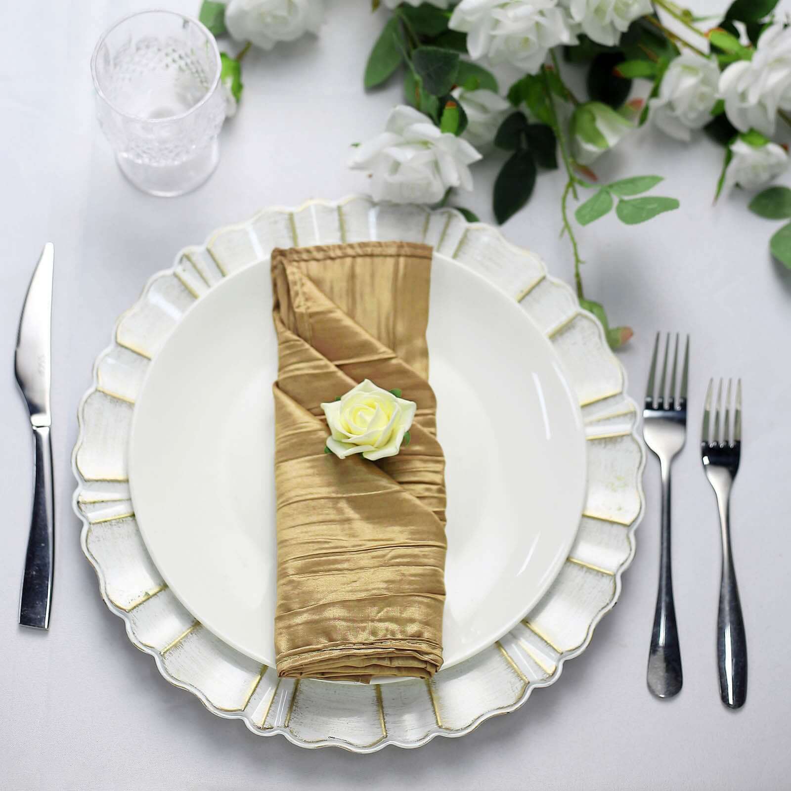 5 Pack Taffeta 20"x20" Napkins Gold - Accordion Crinkle Style Dinner Napkins for Upscale Dining