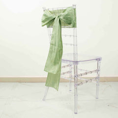 5 Pack Taffeta 6"x106" Chair Sashes Sage Green Accordion Crinkle Texture - Stylish Decor for Weddings & Gatherings
