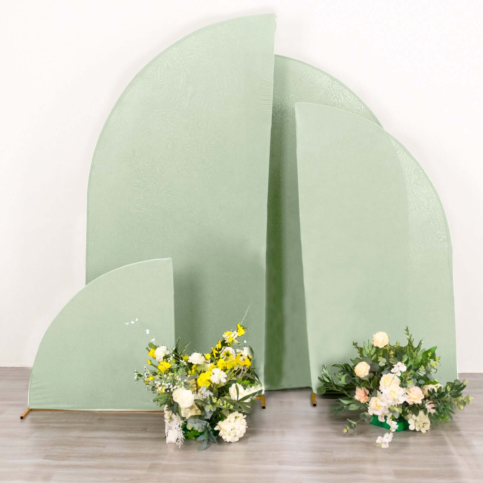 Set of 4 Matte Sage Green Spandex Half Moon Chiara Backdrop Stand Covers, Custom Fitted Wedding Arch Covers - 2.5ft,5ft,6ft,7ft