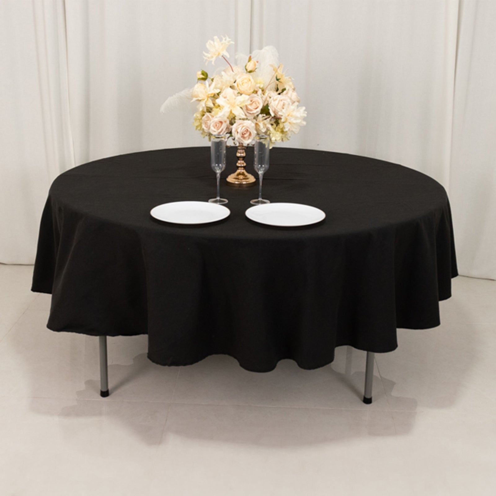 Cotton Blend 90" Round Tablecloth Black - Wrinkle-Resistant Table Cover