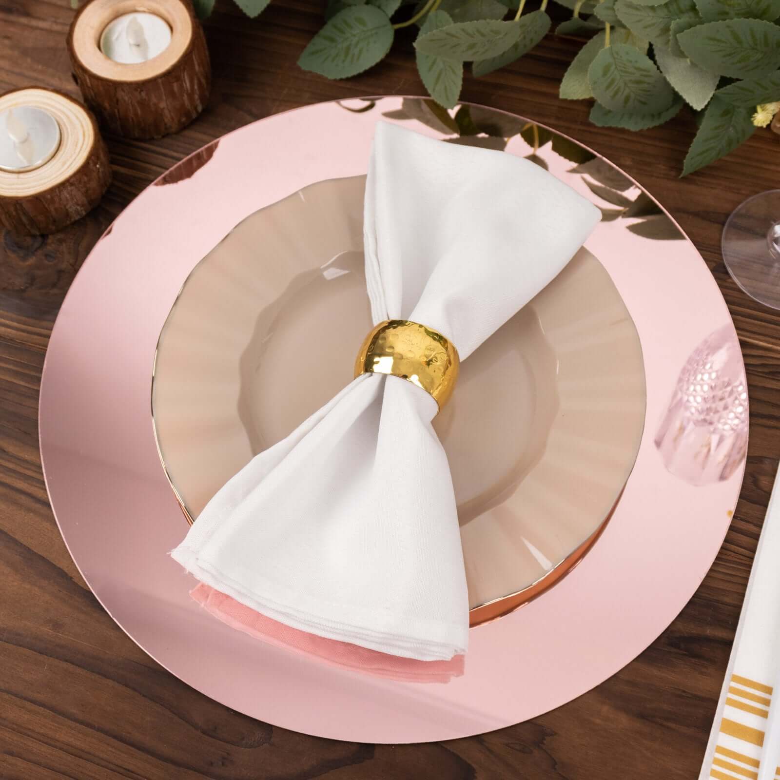 10-Pack Dining Plate Chargers Decorative Acrylic Mirror Rose Gold Round - Lightweight Event Display 13"