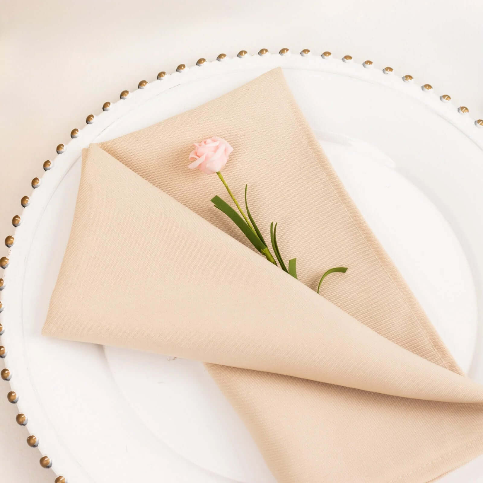 5 Pack Premium Polyester 20"x20" Napkins Beige - Wrinkle-Resistant & Durable Dinner Napkins