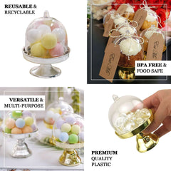 12-Pack Fillable Mini Pedestal Candy Container Clear/Silver - Decorative Candy Treat Favor Boxes with Dome Lid 4"