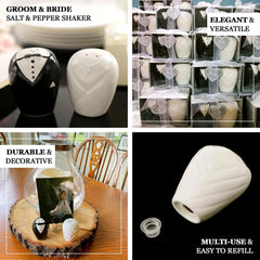 2.5" Bride Groom Ceramic Salt And Pepper Shaker Party Favors Set, Wedding Favors in Pre-Packed Gift Box