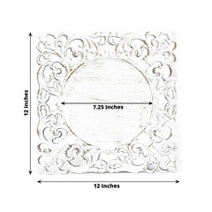 6-Pack Acrylic Square Charger Plates 12" Antique White with Hollow Lace Border, Event Tabletop Decorative Charger Tableware