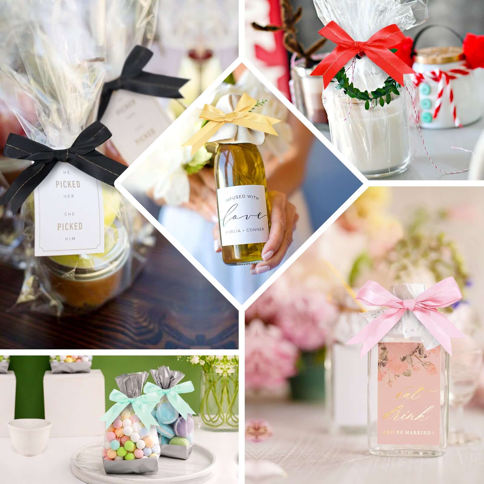 50 Pcs 10" Gold Pre Tied Ribbon Bows, Satin Ribbon With Gold Foil Lining For Gift Basket and Party Favors Decor