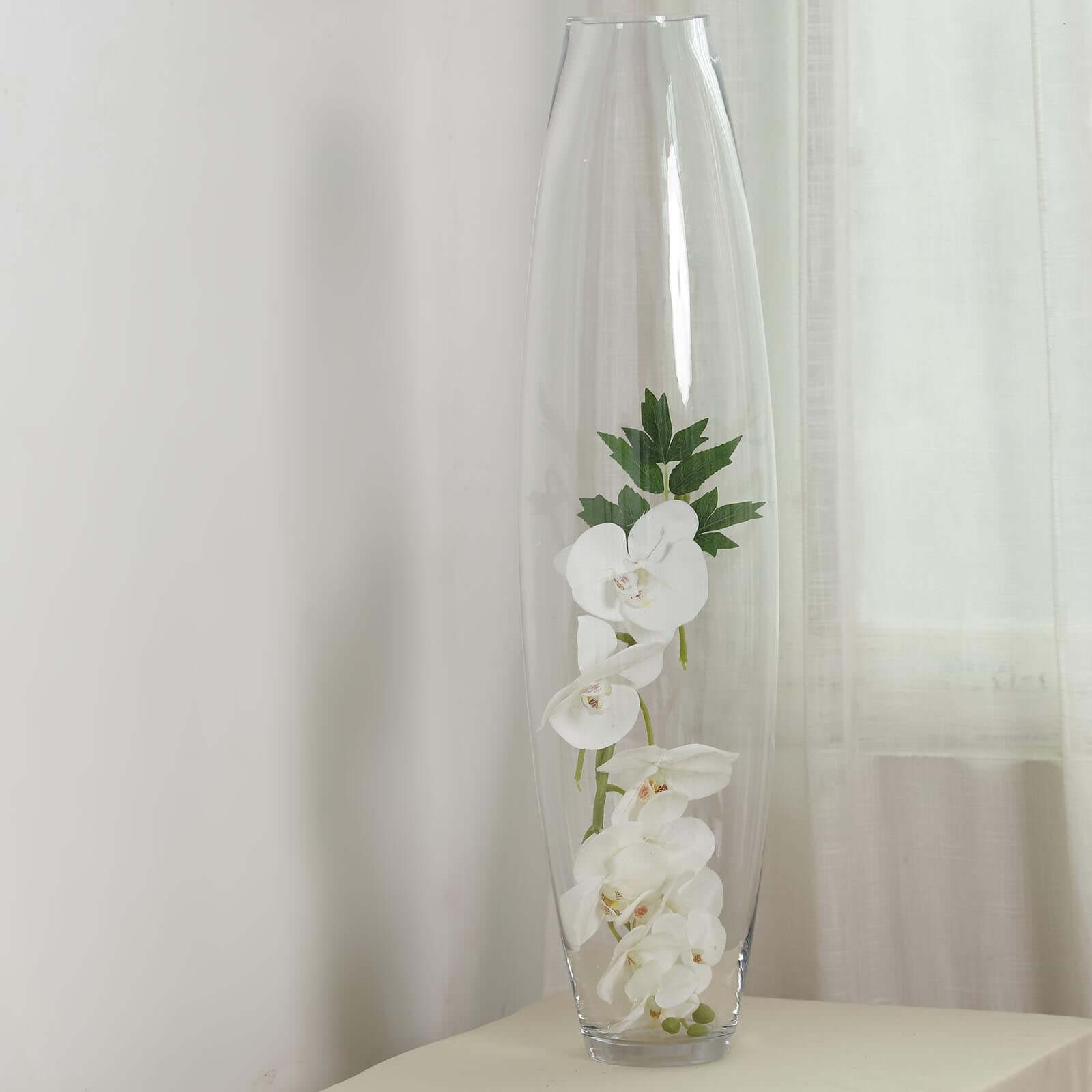 Glass Vase Cylinder Design Tapered Clear - Durable Heavy Duty Flower Centerpiece for Events 31"