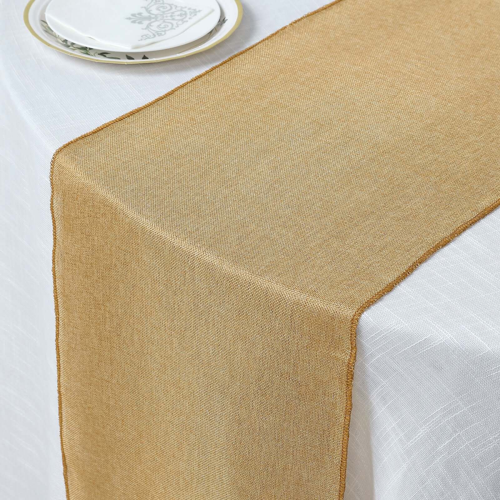 Faux Linen 14"x108" Table Runner Gold - Rustic Farmhouse Tabletop Decor
