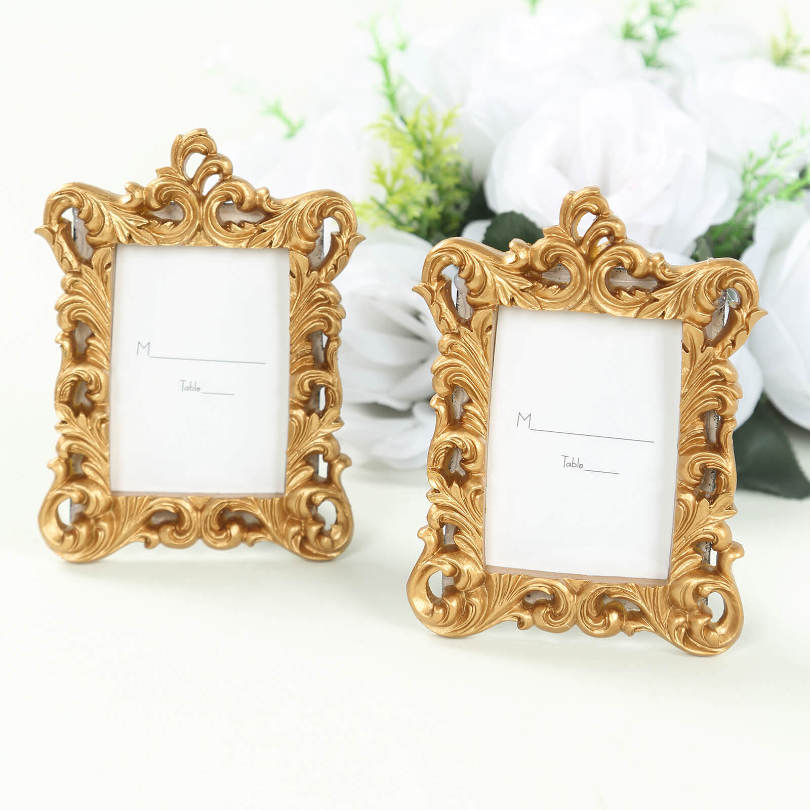 4-Pack Picture Frames Gold Resin Vintage Ornate Design Rectangle - Mini Photo Frame Wedding Place Card Holders & Party Favors 4"x3"