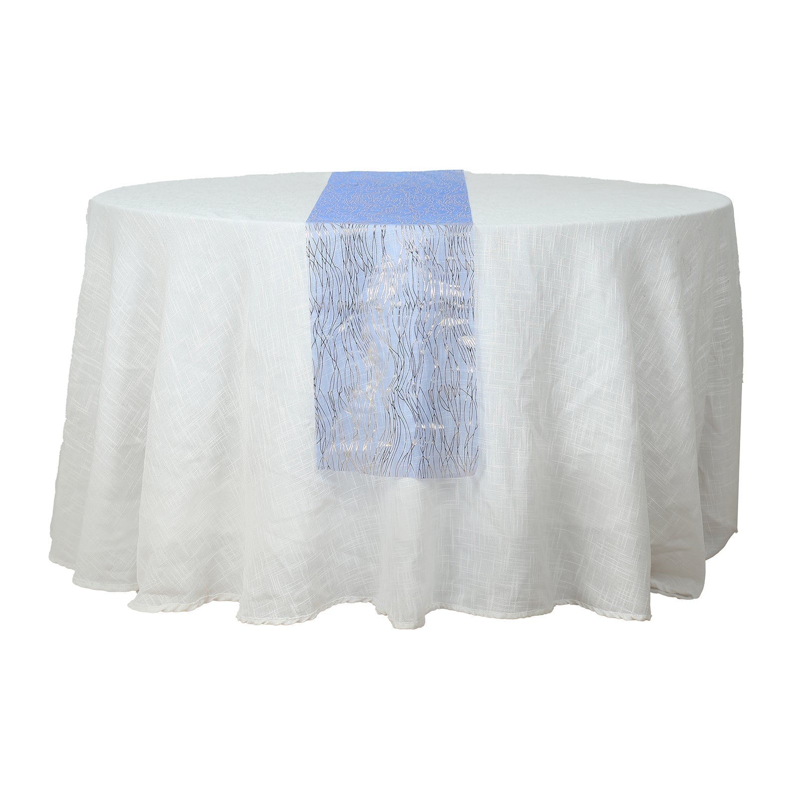 5 Pack Organza 12"x108" Table Runners Royal Blue - Gold Wave Design