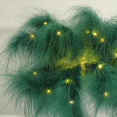 Table Lamp Feather Design Hunter Emerald Green LED Battery Operated - Cordless Wedding Centerpiece 15"