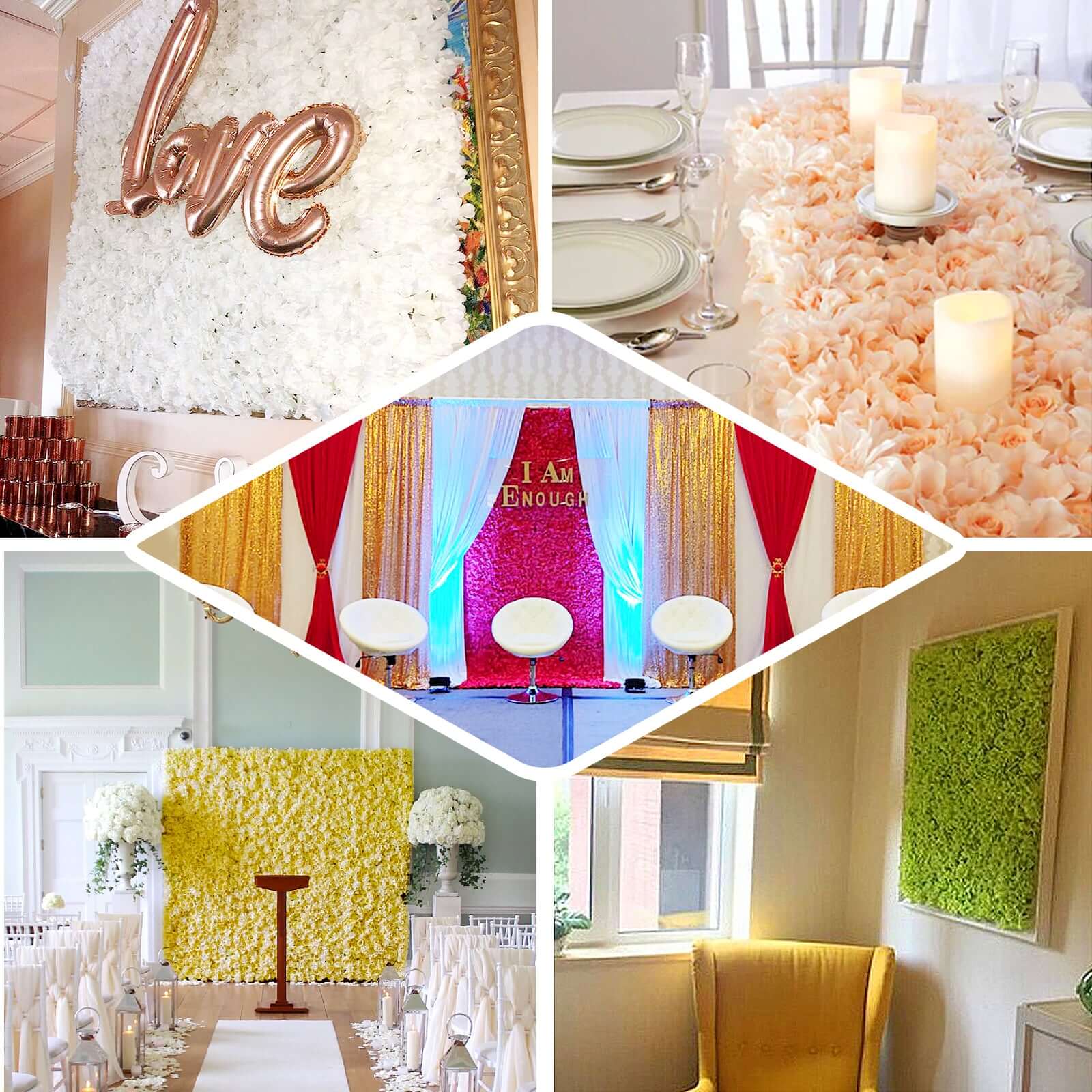 11 Sq ft. Gold UV Protected Hydrangea Flower Wall Mat Backdrop - 4 Artificial Panels