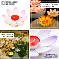 10-Pack Floating Candle Lights Water Lily Lotus Flower Design Colorful - Assorted Tealight Lanterns 5"