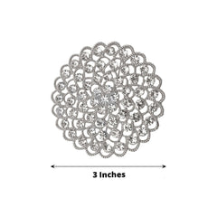 Rhinestone Metal Flower Chair Sash Band Buckle Silver - Glittering Diamond Accent 3"