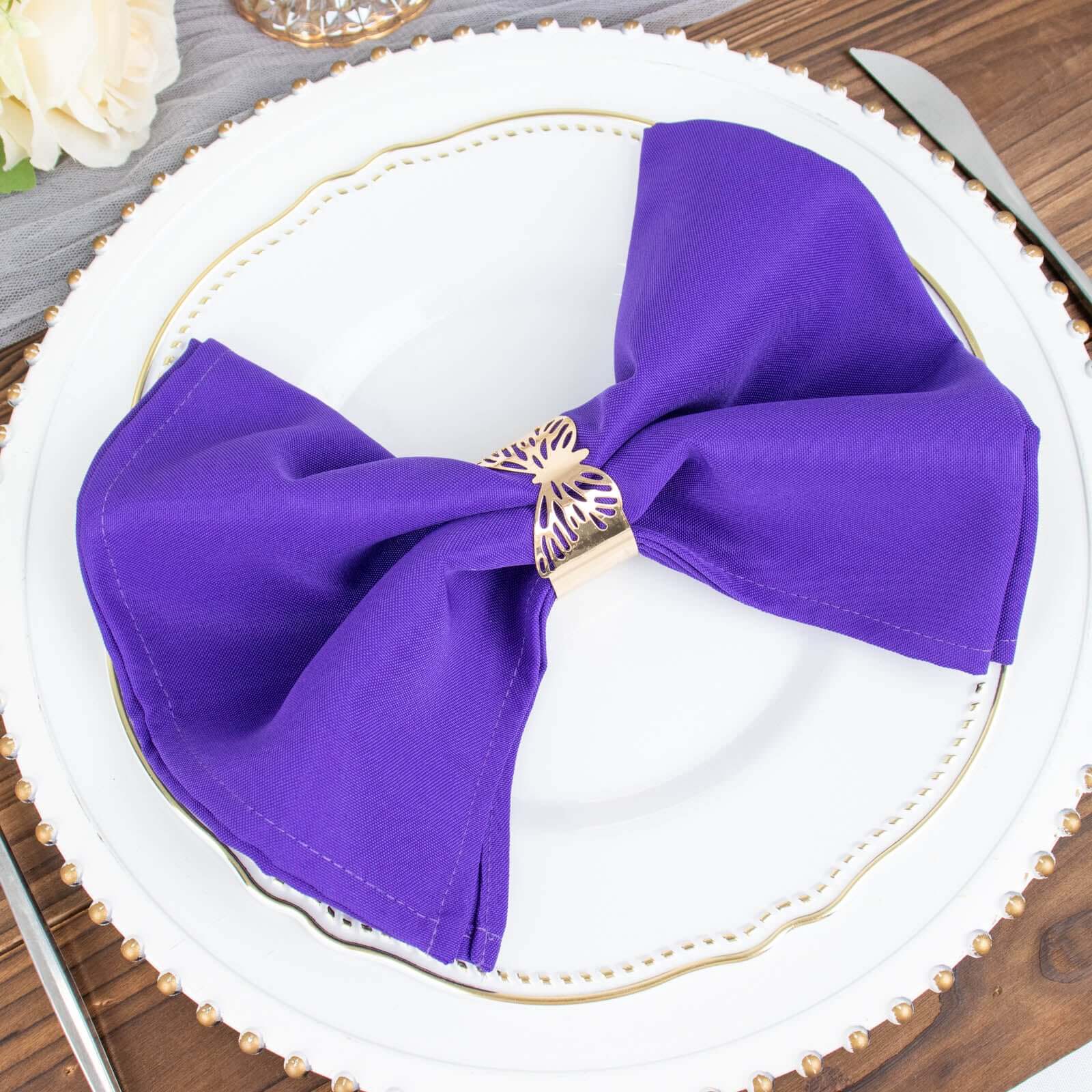 5 Pack Premium Polyester 20"x20" Napkins Purple - Wrinkle-Resistant & Durable Dinner Napkins