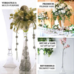 Glass Trumpet Floor Vase Reversible Clarinet Style Clear - Decorative Flower Centerpiece for Events 40"