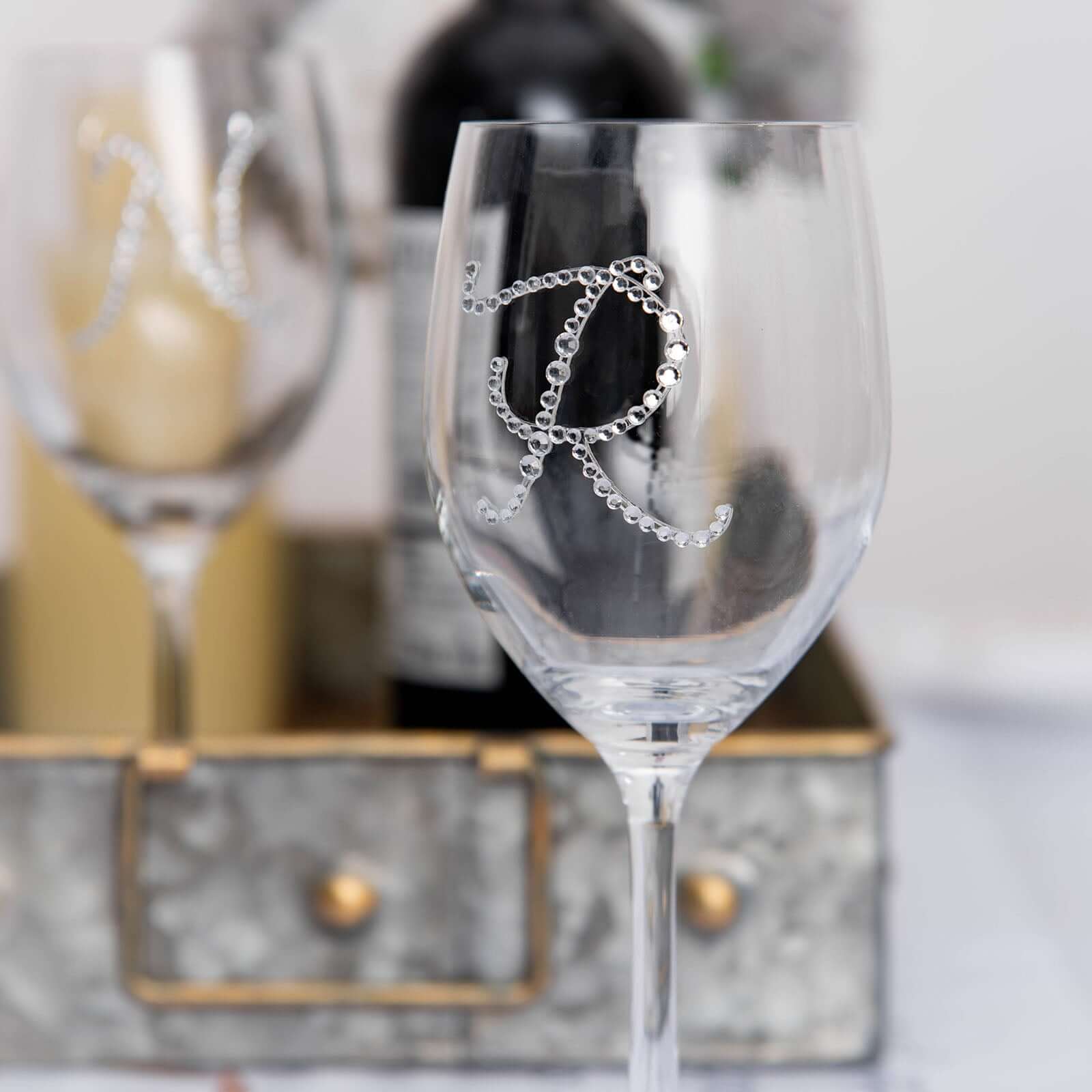 12 Pack 1.5" Clear Rhinestone Monogram Letter Jewel Sticker Self Adhesive DIY Diamond Decor - T