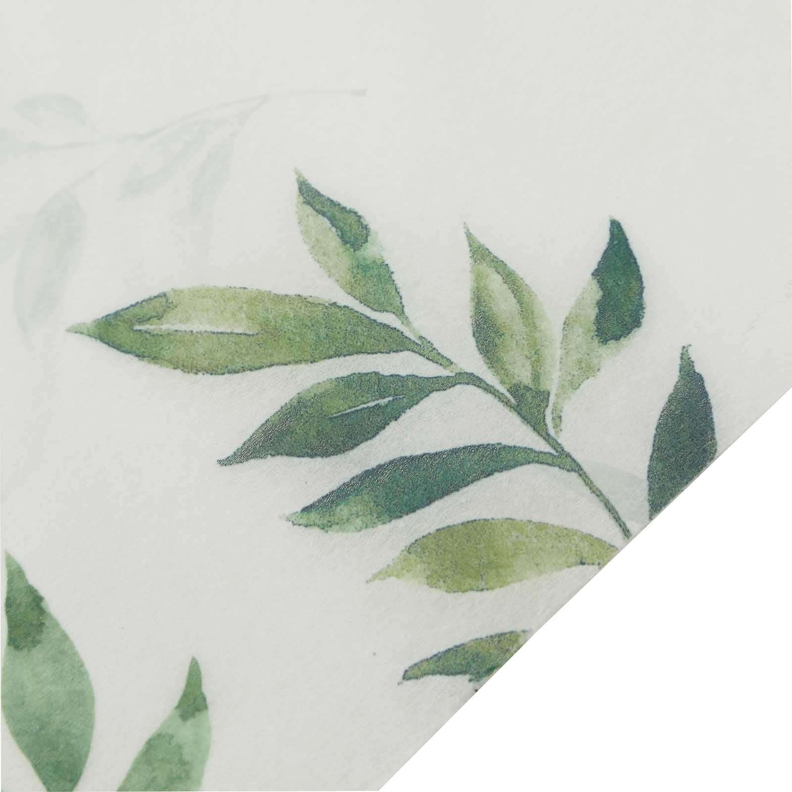 Non-Woven Tablecloth Rectangle White/Green with Olive Leaves Print - Perfect Disposable Table Cover for Summer 60"x102"