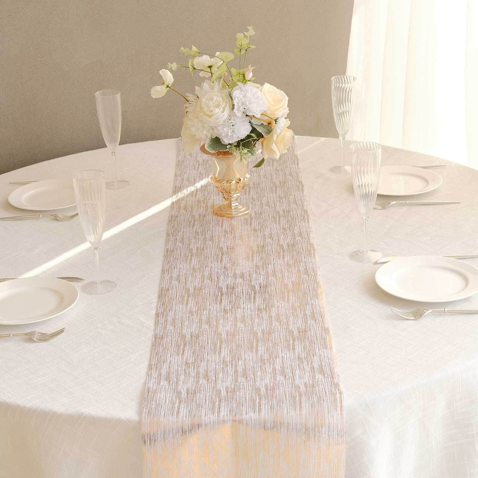 Disposable Table Runner Roll 11"x108" Metallic Gold Faux Suede Print - Stylish Non-Woven Event Decoration