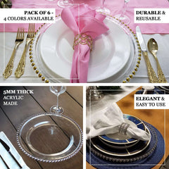6-Pack Acrylic Round Charger Plates 13" in Taupe with Gold Beaded Rim, Decorative Dinner Party Charger Tableware