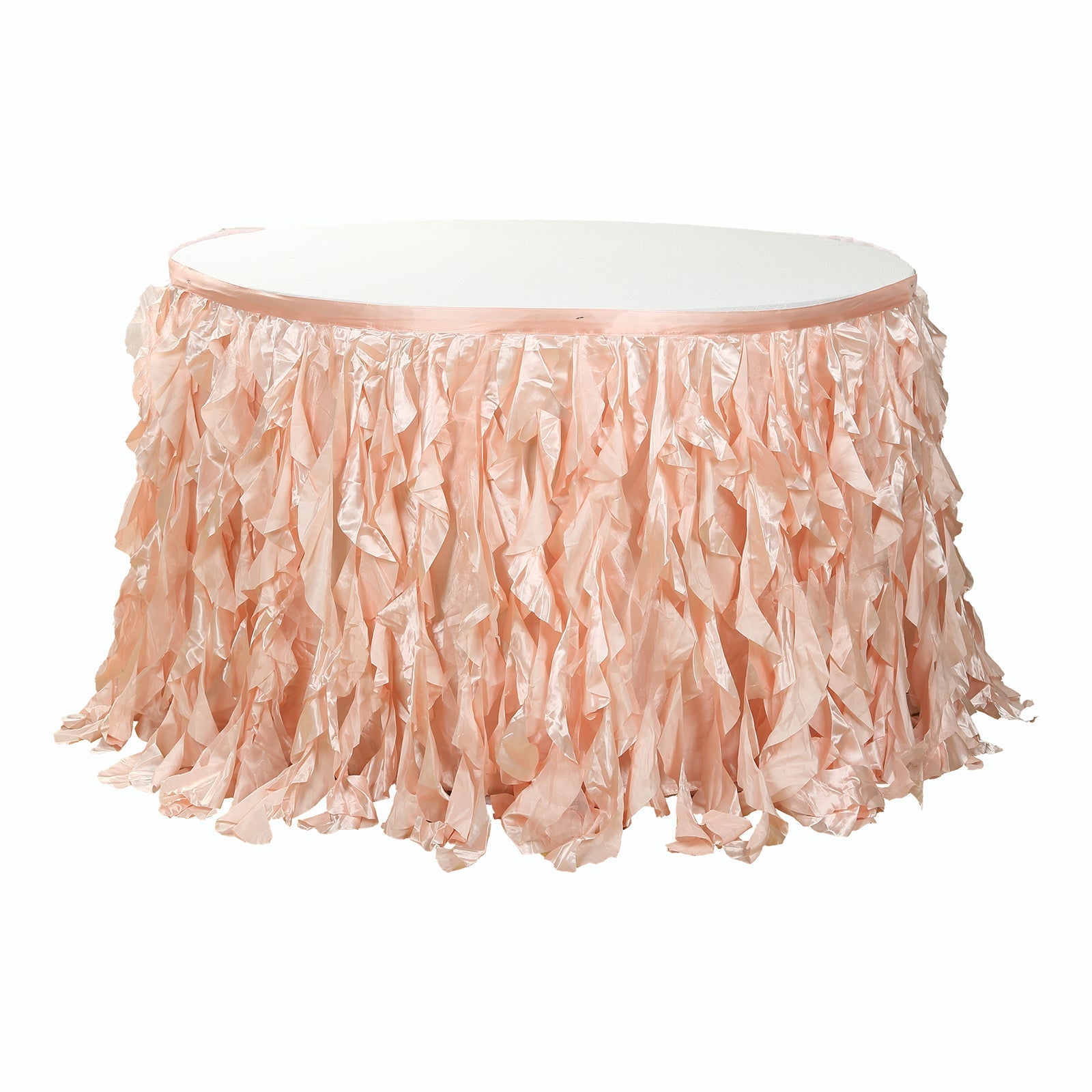 Taffeta 17ft Table Skirt Blush - Cascading Curly Willow Style Table Cover
